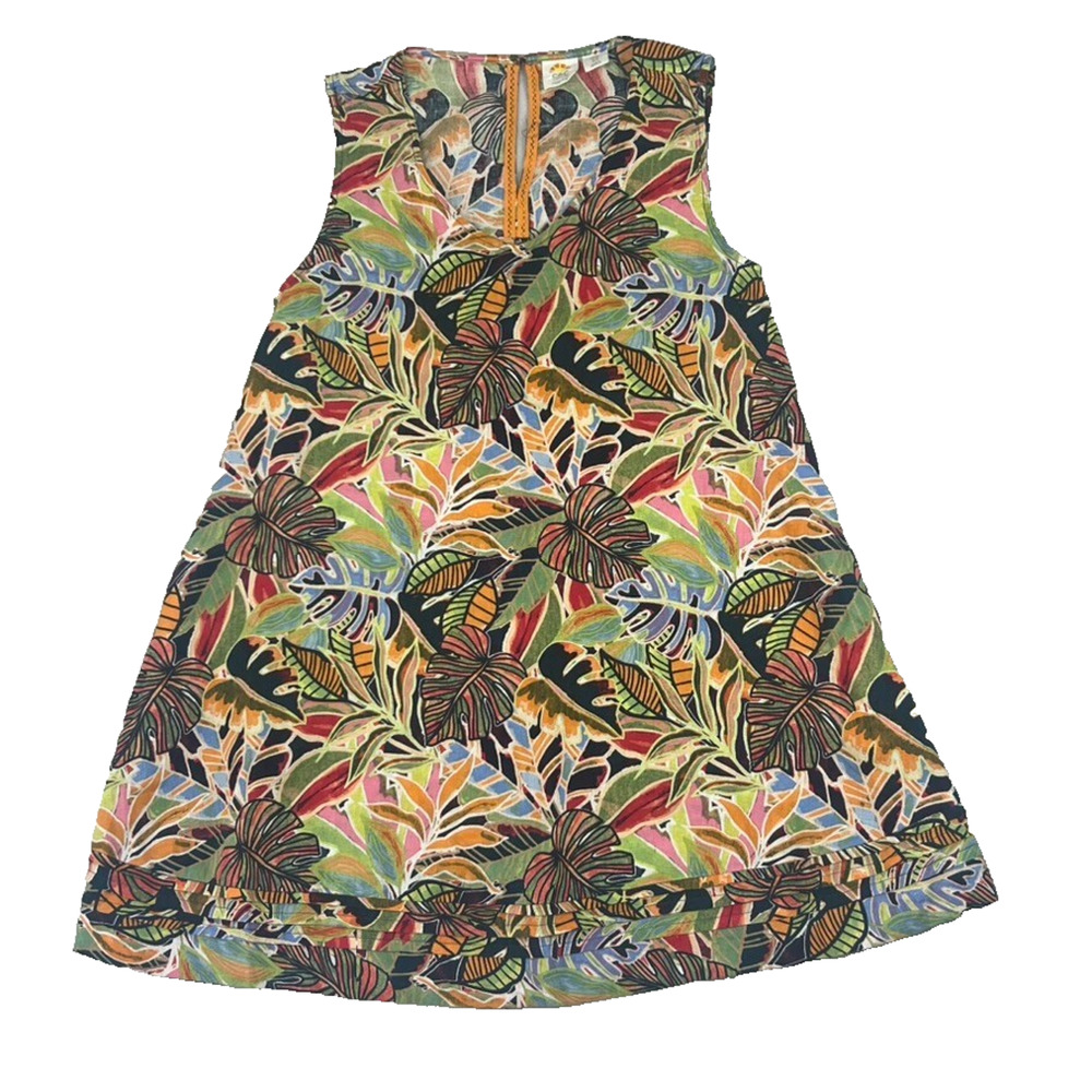 C&C Dress 100 % Linen Women’s Size M Trapeze Mini With Pockets Paloma Palm Print